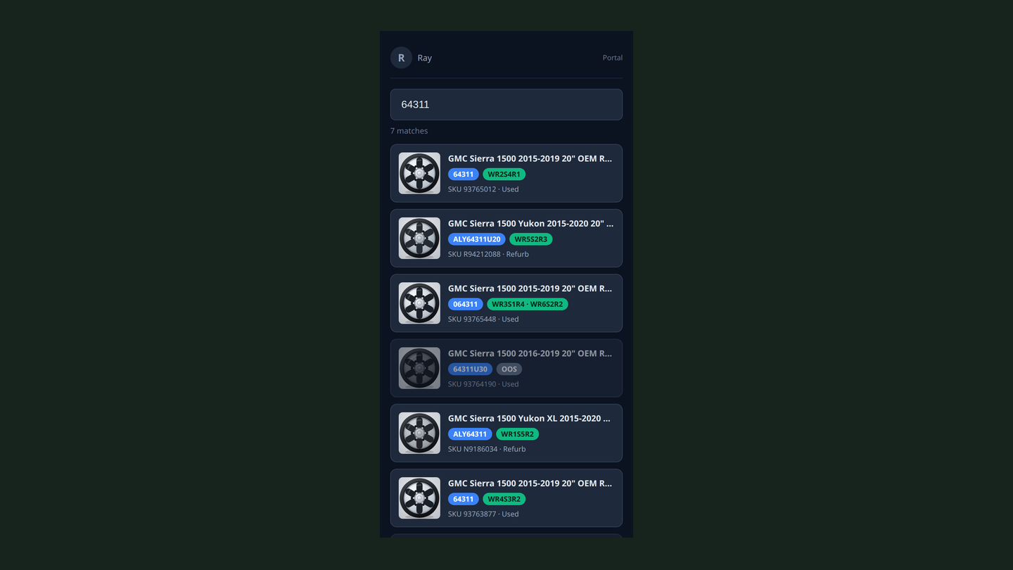 The partner's search screen: live inventory, self-service.